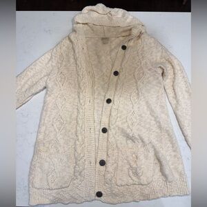 Lucky Brand Cozy Cream Hooded Cable Knit Cardigan